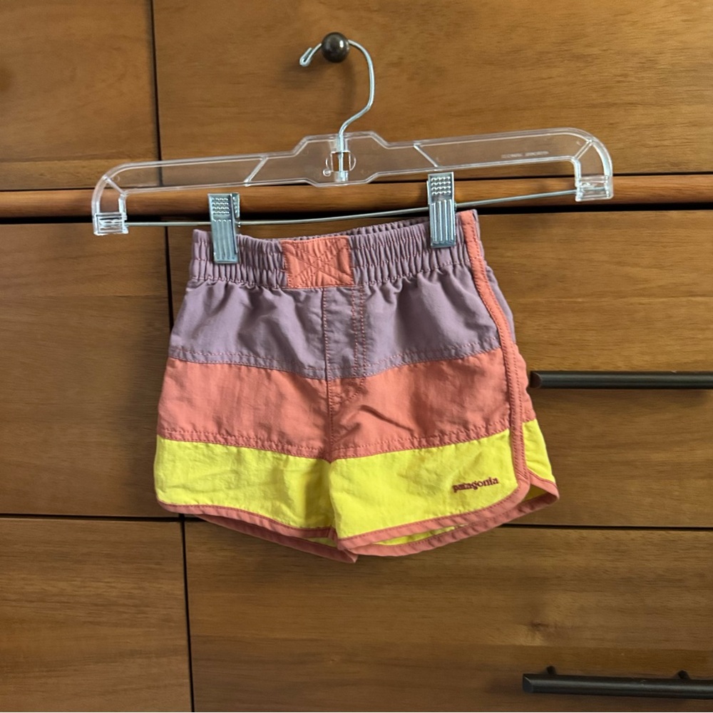 Patagonia Kids Swim Trunks Pink Coral Yellow Colorblock